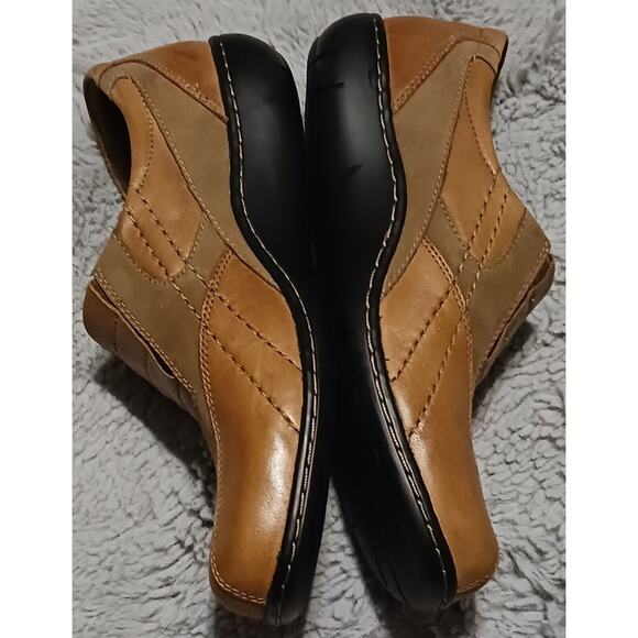 Clarks Bendables Bingo Q Medium & Dark Tan Leather Slip-on Comfort Shoes Size 7M - Picture 5 of 9